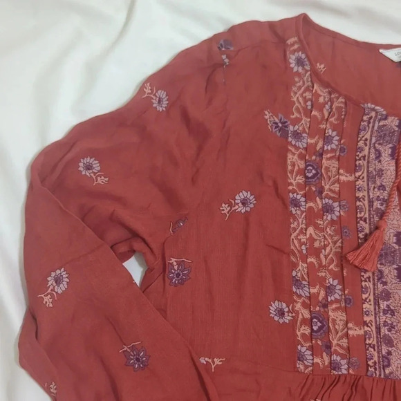 Lucky Brand Floral Peasant Top, Color Rust Size L - Picture 5 of 14